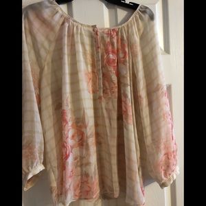 Tan/floral mesh kind of top